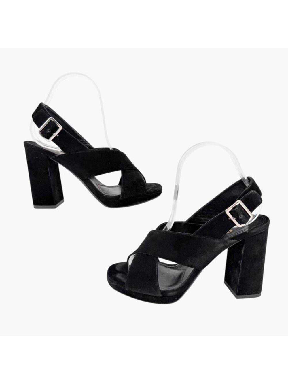 Prada Cross Strap Platform Sandals Black Suede Size 37.5 US 7.5 Women’s - Picture 7 of 15